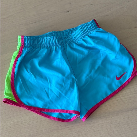 Nike kid’s Athletic Shorts in Blue with Pink and Green Accents - Picture 1 of 9